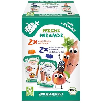 FRECHE FREUNDE Bio Quetschie MixMultiPack Obst + Gemüse, Fruchtmus mit Gemüse im Quetschbeutel für Babys ab dem 6. Monat, vegan, 3er Pack, 3 x (4 x 100g) FRECHE FREUNDE Bio Quetschie MixMultiPack Obst + Gemüse, Fruchtmus mit Gemüse im Quetschbeutel für Babys ab dem 6. Monat, vegan, 3er Pack, 3 x (4 x 100g)