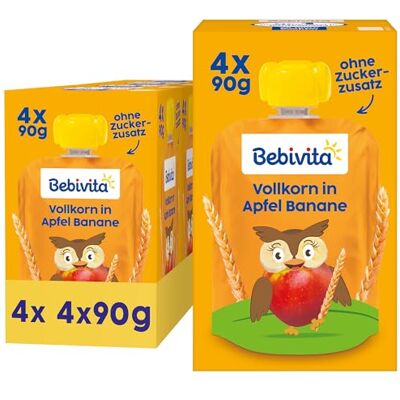 Bebivita Vollkorn in Apfel Banane Quetschie – 16 Stück (4er Pack, je 4 x 90g), ohne Zuckerzusatz, aus milden Früchten und wertvollem Getreide, ideal für unterwegs und selbständiges Snacken Bebivita Vollkorn in Apfel Banane Quetschie – 16 Stück (4er Pack, je 4 x 90g), ohne Zuckerzusatz, aus milden Früchten und wertvollem Getreide, ideal für unterwegs und selbständiges Snacken