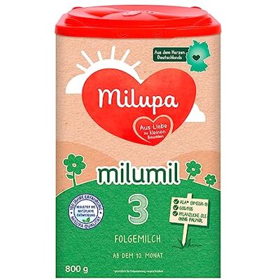 Milupa Milumil 3 – Folgemilch – Baby-Milchpulver – Nach dem 10. Monat – Passender Begleiter bei der Einführung fester Nahrung mit wichtigen Nährstoffen – Ohne Palmöl – 1 x 800 g Milupa Milumil 3 – Folgemilch – Baby-Milchpulver – Nach dem 10. Monat – Passender Begleiter bei der Einführung fester Nahrung mit wichtigen Nährstoffen – Ohne Palmöl – 1 x 800 g