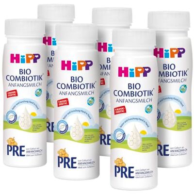 HiPP PRE Bio Combiotik trinkfertig (6 x 200ml), Anfangsmilch von Geburt an, enthält nur Lactose als Kohlenhydrat, praktische BPA‑freie Flasche HiPP PRE Bio Combiotik trinkfertig (6 x 200ml), Anfangsmilch von Geburt an, enthält nur Lactose als Kohlenhydrat, praktische BPA‑freie Flasche