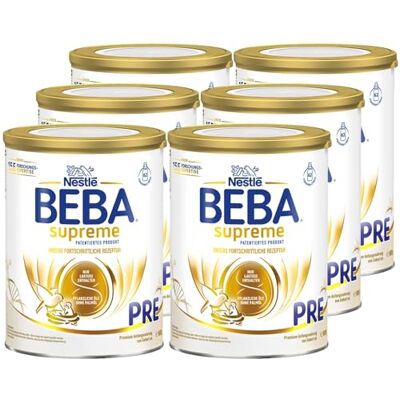 BEBA SUPREME PRE Anfangsmilch von Geburt an, Patentiertes Produkt, Nur Laktose, Ohne Palmöl, Ohne Fischöl, Babynahrung, Baby-Milchpulver, 6er Pack (6 x 800g) BEBA SUPREME PRE Anfangsmilch von Geburt an, Patentiertes Produkt, Nur Laktose, Ohne Palmöl, Ohne Fischöl, Babynahrung, Baby-Milchpulver, 6er Pack (6 x 800g)