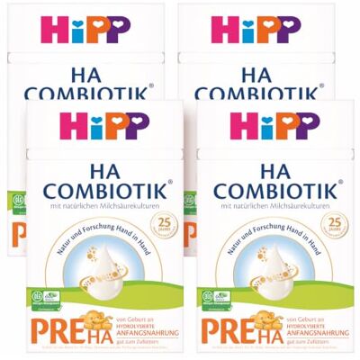 HiPP PRE HA Combiotik (4 x 600g), hydrolysierte Anfangsmilch von Geburt an, mit natürlichen Milchsäurekulturen, für sensible Immunsysteme HiPP PRE HA Combiotik (4 x 600g), hydrolysierte Anfangsmilch von Geburt an, mit natürlichen Milchsäurekulturen, für sensible Immunsysteme