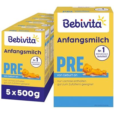 Bebivita PRE Anfangsmilch (5 x 500g), von Geburt an, enthält nur Lactose als Kohlenhydrat, gut zum Zufüttern Bebivita PRE Anfangsmilch (5 x 500g), von Geburt an, enthält nur Lactose als Kohlenhydrat, gut zum Zufüttern