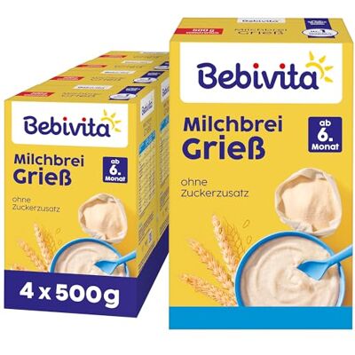 Bebivita Milchbrei Grieß (4x500g), Babybrei ab 6. Monat, ohne Zuckerzusatz, mit wertvollen Mineralstoffen und Vitaminen, gut sättigend Bebivita Milchbrei Grieß (4x500g), Babybrei ab 6. Monat, ohne Zuckerzusatz, mit wertvollen Mineralstoffen und Vitaminen, gut sättigend