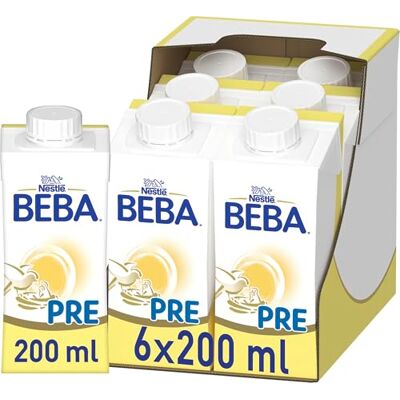 BEBA PRE Anfangsmilch trinkfertig, von Geburt an, Babynahrung, nur Laktose, ohne Palmöl, 6er Pack (6 x 200ml) BEBA PRE Anfangsmilch trinkfertig, von Geburt an, Babynahrung, nur Laktose, ohne Palmöl, 6er Pack (6 x 200ml)