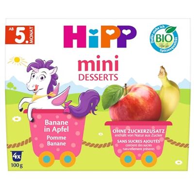 HiPP Bio Mini Desserts Banane in Apfel, 6x4x100g (24 Becher), ab 5. Monat, ohne Zuckerzusatz, als Nachtisch oder zur Breizubereitung HiPP Bio Mini Desserts Banane in Apfel, 6x4x100g (24 Becher), ab 5. Monat, ohne Zuckerzusatz, als Nachtisch oder zur Breizubereitung
