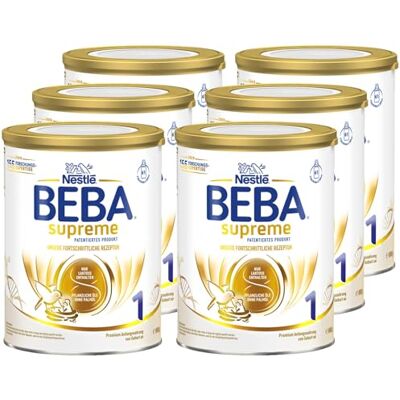BEBA SUPREME 1 Anfangsmilch von Geburt an, Babynahrung , nur Laktose, ohne Palmöl, 6er Pack (6 x 800g) BEBA SUPREME 1 Anfangsmilch von Geburt an, Babynahrung , nur Laktose, ohne Palmöl, 6er Pack (6 x 800g)