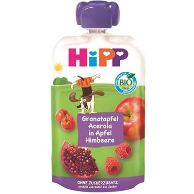 HiPP Bio Quetschie Frucht Plus Granatapfel-Acerola in Apfel-Himbeere (8 x 100g), ab 1 Jahr, 100% Fruchtpüree, ohne Zuckerzusatz, Vegan HiPP Bio Quetschie Frucht Plus Granatapfel-Acerola in Apfel-Himbeere (8 x 100g), ab 1 Jahr, 100% Fruchtpüree, ohne Zuckerzusatz, Vegan