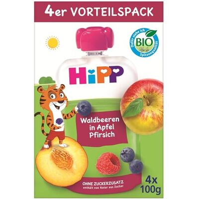 HiPP Bio Quetschie Waldbeeren in Apfel-Pfirsich Thilo Tiger, 16 Stück (4er Pack mit je 4 x 100g), ab 1 Jahr, 100% Fruchtpüree, ohne Zuckerzusatz, in bester Bio-Qualität HiPP Bio Quetschie Waldbeeren in Apfel-Pfirsich Thilo Tiger, 16 Stück (4er Pack mit je 4 x 100g), ab 1 Jahr, 100% Fruchtpüree, ohne Zuckerzusatz, in bester Bio-Qualität