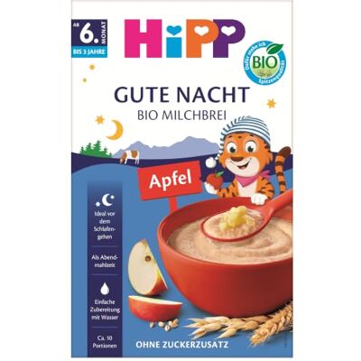 HiPP Bio Milchbrei Gute-Nacht Hafer Apfel (4 x 475g), ab 8. Monat, ohne Zuckerzusatz, mit Vollkorngetreide, schonende Verarbeitung sanft zu Babys Bäuchlein HiPP Bio Milchbrei Gute-Nacht Hafer Apfel (4 x 475g), ab 8. Monat, ohne Zuckerzusatz, mit Vollkorngetreide, schonende Verarbeitung sanft zu Babys Bäuchlein