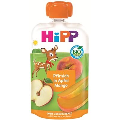 HiPP Bio Quetschie Pfirsich in Apfel Mango Rosi Reh (8 x 100g), ab 1 Jahr, 100% Fruchtpüree, ohne Zuckerzusatz, vegan, in bester Bio-Qualität HiPP Bio Quetschie Pfirsich in Apfel Mango Rosi Reh (8 x 100g), ab 1 Jahr, 100% Fruchtpüree, ohne Zuckerzusatz, vegan, in bester Bio-Qualität