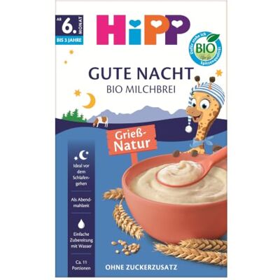 HiPP BIO Milchbrei Kindergrieß (4 x 475g), ab 6. Monat, ohne Zuckerzusatz, schonende Verarbeitung sanft zu Babys Bäuchlein HiPP BIO Milchbrei Kindergrieß (4 x 475g), ab 6. Monat, ohne Zuckerzusatz, schonende Verarbeitung sanft zu Babys Bäuchlein