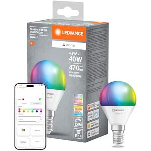 LEDVANCE SMART+ MATTER LED-Lampe, kompatibel mit Google, Alexa, Apple, weiße Frost-Optik, 4,9W, 470lm, E14, Farblicht & Weißlicht, App- oder Sprachsteuerung, bis zu 20.000 Std. Lebensdauer,single pack LEDVANCE SMART+ MATTER LED-Lampe, kompatibel mit Google, Alexa, Apple, weiße Frost-Optik, 4,9W, 470lm, E14, Farblicht & Weißlicht, App- oder Sprachsteuerung, bis zu 20.000 Std. Lebensdauer,single pack