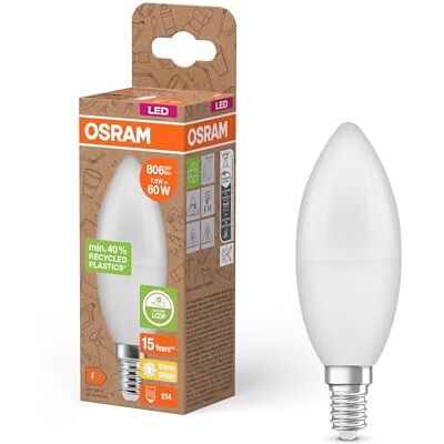 Osram LED STAR CLASSIC B 60 FR LED-Lampe, E14, klassische Minikerzenform, weiß, 7,5W, 806lm, 2700K, warmweißes Licht, sehr geringer Energieverbrauch, mit recyceltem Kunststoff, 6 Pack Osram LED STAR CLASSIC B 60 FR LED-Lampe, E14, klassische Minikerzenform, weiß, 7,5W, 806lm, 2700K, warmweißes Licht, sehr geringer Energieverbrauch, mit recyceltem Kunststoff, 6 Pack