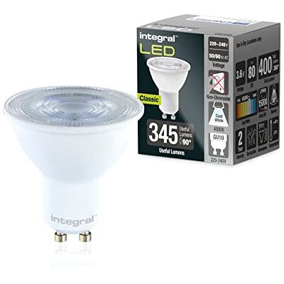 Integral LED 10 PACK GU10 Kaltweiß 4000K, 400LM, 3,6W (entspricht 50W) Nicht dimmbare Lampe Energieeffizient & Ideal für Spotlights & Downlights in Badezimmern, Küchen, Wohn- & Schlafzimmern Integral LED 10 PACK GU10 Kaltweiß 4000K, 400LM, 3,6W (entspricht 50W) Nicht dimmbare Lampe Energieeffizient & Ideal für Spotlights & Downlights in Badezimmern, Küchen, Wohn- & Schlafzimmern