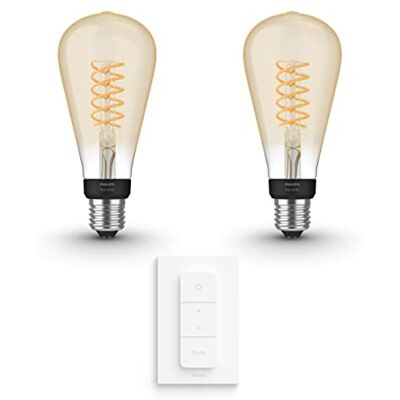 Philips Vorteilspaket E27 mit 2 Filament Edison Glühbirnen Groß (ST72) Warmweißes Licht inkl. 1 Hue Dimmschalter Hue White Filament Philips Vorteilspaket E27 mit 2 Filament Edison Glühbirnen Groß (ST72) Warmweißes Licht inkl. 1 Hue Dimmschalter Hue White Filament