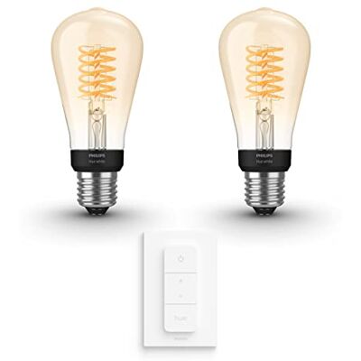 Philips Vorteilspaket E27 mit 2 Filament Edison Glühbirnen Klein (ST64) Warmweißes Licht inkl. 1 Hue Dimmschalter Hue White Filament Philips Vorteilspaket E27 mit 2 Filament Edison Glühbirnen Klein (ST64) Warmweißes Licht inkl. 1 Hue Dimmschalter Hue White Filament