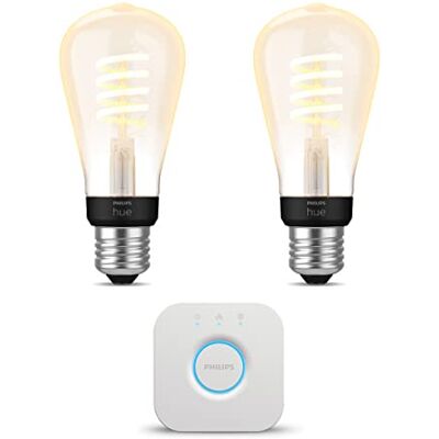 Philips Starterpaket E27 mit 2 Filament Edison Glühbirnen Klein (ST64) Warm bis Kaltweißes Licht inkl. 1 Hue Bridge Hue White Ambiance Filament Philips Starterpaket E27 mit 2 Filament Edison Glühbirnen Klein (ST64) Warm bis Kaltweißes Licht inkl. 1 Hue Bridge Hue White Ambiance Filament