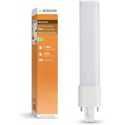 SEBSON G23 LED Lampe 4W – ersetzt 7–9W CFL Kompaktleuchtstofflampe kompatibel mit Dulux S & PL-S, 2-Pin Sockel 700lm 230V AC & CCG LED Leuchtmittel G23 neutralweiß 4000K, nicht dimmbar SEBSON G23 LED Lampe 4W – ersetzt 7–9W CFL Kompaktleuchtstofflampe kompatibel mit Dulux S & PL-S, 2-Pin Sockel 700lm 230V AC & CCG LED Leuchtmittel G23 neutralweiß 4000K, nicht dimmbar