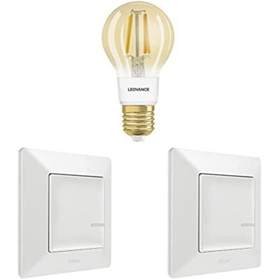 Legrand , Erweiterungspaket Smart Lighting, Sprachsteuerung (Alexa, Google, Apple), dimmbare intelligente Glühbirne, 2 Drahtlose Schalter, vintage Glühbirne, Weißes Schalterdesign, 199322 Legrand , Erweiterungspaket Smart Lighting, Sprachsteuerung (Alexa, Google, Apple), dimmbare intelligente Glühbirne, 2 Drahtlose Schalter, vintage Glühbirne, Weißes Schalterdesign, 199322