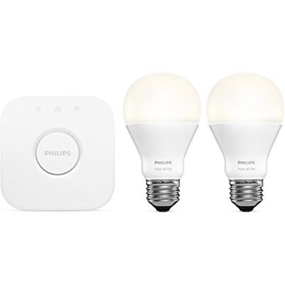Philips White A19 E27 60W Äquivalent Smart Bulb Starter Kit (2 Hue White Bulbs and a Bridge, Compatible with Amazon Alexa, Apple HomeKit and Google Assistant) Philips White A19 E27 60W Äquivalent Smart Bulb Starter Kit (2 Hue White Bulbs and a Bridge, Compatible with Amazon Alexa, Apple HomeKit and Google Assistant)