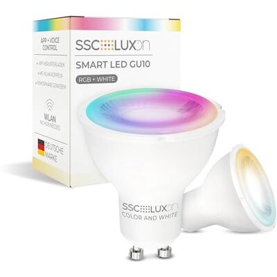 SSC-LUXon EYLA Smart GU10 Lampe LED 5W WLAN RGBW dimmbar 38° eng App Smarte GU10 Lampe mit engem 38° Spot per App & Sprache steuerbar, RGB-Farblicht, für Spots & Wandleuchten, ohne Hub SSC-LUXon EYLA Smart GU10 Lampe LED 5W WLAN RGBW dimmbar 38° eng App Smarte GU10 Lampe mit engem 38° Spot per App & Sprache steuerbar, RGB-Farblicht, für Spots & Wandleuchten, ohne Hub