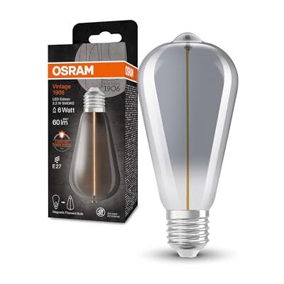 Osram Vintage 1906 Classic Edison FIL LED-Lampe, E27, smoke, 2,2W, 60lm, 1800K, warmweiße Komfortlichtfarbe, sehr geringer Energieverbrauch, lange Lebensdauer, magnetisches Filament Osram Vintage 1906 Classic Edison FIL LED-Lampe, E27, smoke, 2,2W, 60lm, 1800K, warmweiße Komfortlichtfarbe, sehr geringer Energieverbrauch, lange Lebensdauer, magnetisches Filament