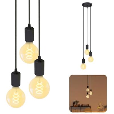 SSC-LUXon PARU Hängeleuchte 3-flammig Retro Industrial Style Pendellampe mit Textilkabel inkl. Globe E27 Filament LED Leuchtmittel SSC-LUXon PARU Hängeleuchte 3-flammig Retro Industrial Style Pendellampe mit Textilkabel inkl. Globe E27 Filament LED Leuchtmittel