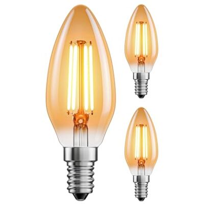 ledscom.de 3x E14 LED Leuchtmittel, Kerze, extra warmweiß (2500 K), 4,1 W, 458lm, goldfarben ledscom.de 3x E14 LED Leuchtmittel, Kerze, extra warmweiß (2500 K), 4,1 W, 458lm, goldfarben