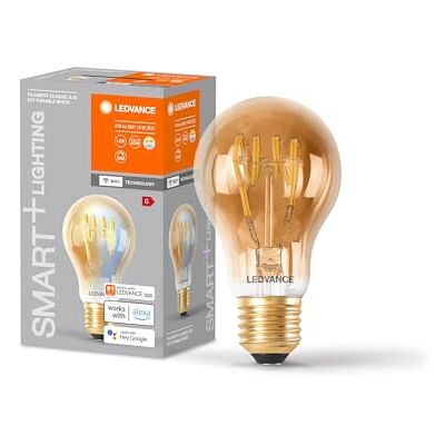 LEDVANCE SMART+ WIFI LED-Lampe, Gold-Tönung, 6W, 470lm, klassische Glühlampenform mit E27, regulierbares Weißlicht (2200-5000K), dimmbar, App- oder Sprachsteuerung, 15000 Stunden Lebensdauer,4er Pack LEDVANCE SMART+ WIFI LED-Lampe, Gold-Tönung, 6W, 470lm, klassische Glühlampenform mit E27, regulierbares Weißlicht (2200-5000K), dimmbar, App- oder Sprachsteuerung, 15000 Stunden Lebensdauer,4er Pack