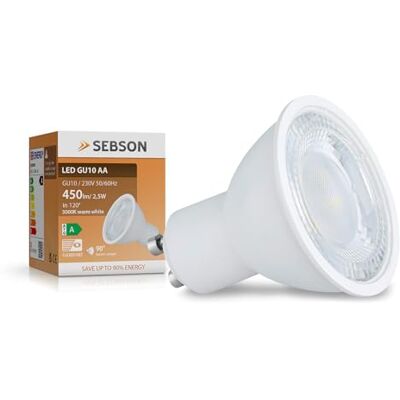 SEBSON GU10 LED warmweiß 2,5W Klasse A, ersetzt 50W Halogen, ø50x53mm LED Lampe GU10 450lm 3000K, 50W Halogenlampe Ersatz, GU10 Leuchtmittel 90°, Deckenstrahler 230V, Energieklasse A SEBSON GU10 LED warmweiß 2,5W Klasse A, ersetzt 50W Halogen, ø50x53mm LED Lampe GU10 450lm 3000K, 50W Halogenlampe Ersatz, GU10 Leuchtmittel 90°, Deckenstrahler 230V, Energieklasse A