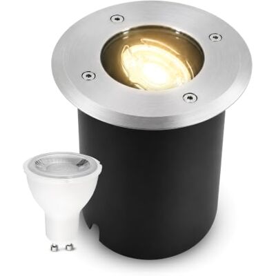SSC-LUXon JUAVI Bodeneinbaustrahler silber rund IP67 GU10 2W warmweiß Befahrbarer Bodenstrahler bis 2000kg schwenkbar, warmweiß, für Wege, Beete & Treppe, IP67, inkl. GU10 LED SSC-LUXon JUAVI Bodeneinbaustrahler silber rund IP67 GU10 2W warmweiß Befahrbarer Bodenstrahler bis 2000kg schwenkbar, warmweiß, für Wege, Beete & Treppe, IP67, inkl. GU10 LED