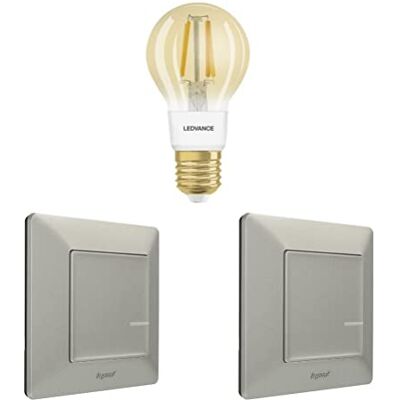 Legrand , Erweiterungspaket Smart Lighting, Sprachsteuerung (Alexa, Google, Apple), dimmbare intelligente Glühbirne, 2 Drahtlose Schalter, vintage Glühbirne, Aluminium Schalterdesign, 199323 Legrand , Erweiterungspaket Smart Lighting, Sprachsteuerung (Alexa, Google, Apple), dimmbare intelligente Glühbirne, 2 Drahtlose Schalter, vintage Glühbirne, Aluminium Schalterdesign, 199323