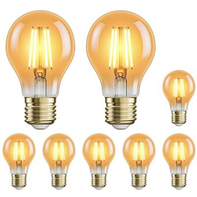 ledscom.de 8x E27 LED Leuchtmittel, A60, extra warmweiß (2500 K), 4,2 W, 471lm, goldfarben ledscom.de 8x E27 LED Leuchtmittel, A60, extra warmweiß (2500 K), 4,2 W, 471lm, goldfarben