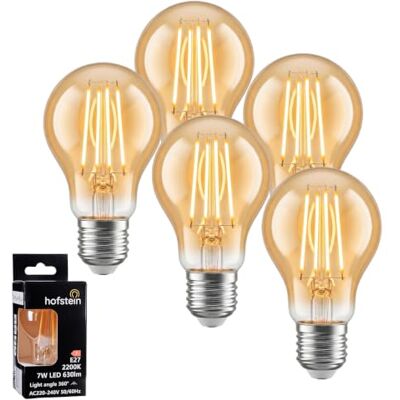 HOFSTEIN E27 LED Warmweiss Glühbirne E27 Vintage Leuchtmittel 5er Set 7 Watt 2200 Kelvin 630 Lumen A60 Für Dekorative Beleuchtung Im Retro Design HOFSTEIN E27 LED Warmweiss Glühbirne E27 Vintage Leuchtmittel 5er Set 7 Watt 2200 Kelvin 630 Lumen A60 Für Dekorative Beleuchtung Im Retro Design