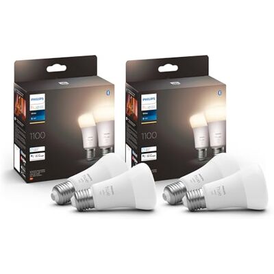 Philips White E27 Lampe 4 Pack, 4x1055 lm, Dimmbar, Warmweißes Licht, Steuerbar via App, Kompatibel mit Amazon Alexa, 9.5W Philips White E27 Lampe 4 Pack, 4x1055 lm, Dimmbar, Warmweißes Licht, Steuerbar via App, Kompatibel mit Amazon Alexa, 9.5W