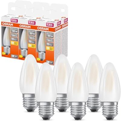 Osram LED Star Classic LED-Lampe in klassischer Minikerzenform, weiß, warmweißes Licht (2700 K) mit 5.5W / 806 lm, aus gefrostetem bleifreiem Glas, E27 Sockel, IP20, EEK D, 35mm DM,6-Pack Osram LED Star Classic LED-Lampe in klassischer Minikerzenform, weiß, warmweißes Licht (2700 K) mit 5.5W / 806 lm, aus gefrostetem bleifreiem Glas, E27 Sockel, IP20, EEK D, 35mm DM,6-Pack