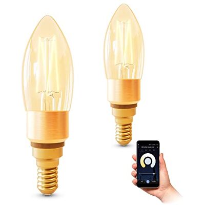 SSC-LUXon Smart E14 Vintage Filament Kerze LED 2er WLAN dimmbar 2200-5500K Zwei smarte Filament-Kerzen E14 im Vintage-Design per App & Sprache steuerbar, WLAN 2,4GHz ohne Hub, dimmbar 2200-5500K SSC-LUXon Smart E14 Vintage Filament Kerze LED 2er WLAN dimmbar 2200-5500K Zwei smarte Filament-Kerzen E14 im Vintage-Design per App & Sprache steuerbar, WLAN 2,4GHz ohne Hub, dimmbar 2200-5500K
