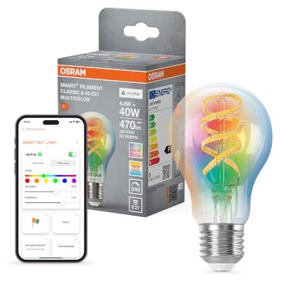Osram SMART+ LED-Lampe Kolbenform A40 RGBW E27, Filament, Matter-ready, steuerbar per App, Multicolor, WiFi-Anbindung, 2700–6500 K Osram SMART+ LED-Lampe Kolbenform A40 RGBW E27, Filament, Matter-ready, steuerbar per App, Multicolor, WiFi-Anbindung, 2700–6500 K