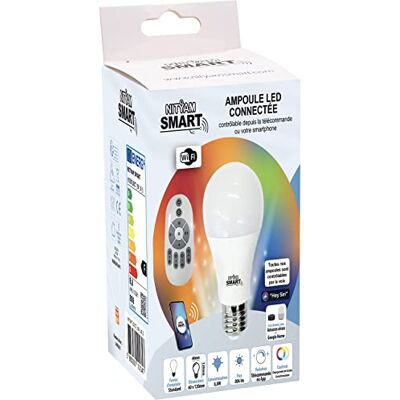 NITYAM SMART Standard angeschlossene LED-Lampe 8,8W 806 Lumen E27-Sockel + Fernbedienung Mehrfarbige Beleuchtungsfarbe (RGB) + Weißwechsel (CCT) NITYAM SMART Standard angeschlossene LED-Lampe 8,8W 806 Lumen E27-Sockel + Fernbedienung Mehrfarbige Beleuchtungsfarbe (RGB) + Weißwechsel (CCT)