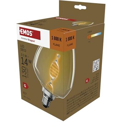Emos Edison LED-Lampe Vintage DECO, 3,5W Ersatz für 14W Glühbirne, E27 Sockel S123 Form, Helligkeit 130 lm, Warmweiß 1800 K 25000 h Lebensdauer, Abstrahlwinkel 330° Bernstein-Farbe Emos Edison LED-Lampe Vintage DECO, 3,5W Ersatz für 14W Glühbirne, E27 Sockel S123 Form, Helligkeit 130 lm, Warmweiß 1800 K 25000 h Lebensdauer, Abstrahlwinkel 330° Bernstein-Farbe