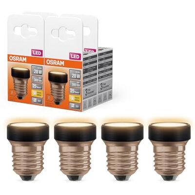 Osram LED Star Flat mit 3.5 W (wie 28W), 300lm/2700K, 827 warmweiß, frosted, Kunststoff in Schwarz, mit E27 Schraubgewinde, nicht dimmbar, 35 mm Durchmesser, 4-Pack Osram LED Star Flat mit 3.5 W (wie 28W), 300lm/2700K, 827 warmweiß, frosted, Kunststoff in Schwarz, mit E27 Schraubgewinde, nicht dimmbar, 35 mm Durchmesser, 4-Pack