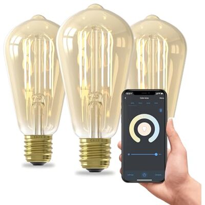 CALEX Smart LED Lampe, E27, ST64, Gold Filament, warmweißes Licht, dimmbar, WLAN App- & Sprachsteuerung, 3er Pack CALEX Smart LED Lampe, E27, ST64, Gold Filament, warmweißes Licht, dimmbar, WLAN App- & Sprachsteuerung, 3er Pack