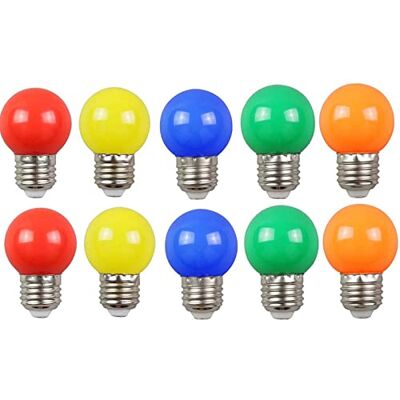 Aiwerttes 10er Pack Farbige Glühbirnen 2W E27 G45 Glühbirnen,LED Farbige Golfballbirnenlampe,Mischfarben Rot Gelb Grün Blau Orange Aiwerttes 10er Pack Farbige Glühbirnen 2W E27 G45 Glühbirnen,LED Farbige Golfballbirnenlampe,Mischfarben Rot Gelb Grün Blau Orange