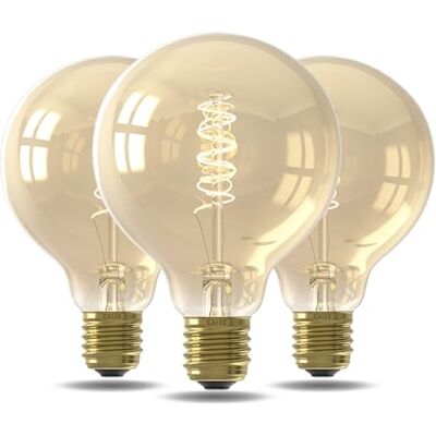 CALEX LED Lampe E27, G95, Spiralförmig Filament, Vintage Gold, 2100K Warmweiß Licht, dimmbar, 3er Pack CALEX LED Lampe E27, G95, Spiralförmig Filament, Vintage Gold, 2100K Warmweiß Licht, dimmbar, 3er Pack