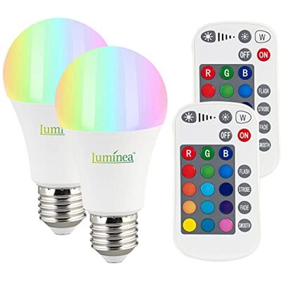 Luminea E27 mit Fernbedienung: 2er-Set LED-Lampen E27, RGBW, 8 W (ersetzt 75 W), 806 Lumen, dimmbar (Farbwechsel, LED Lampe mit Fernbedienung, Birne) Luminea E27 mit Fernbedienung: 2er-Set LED-Lampen E27, RGBW, 8 W (ersetzt 75 W), 806 Lumen, dimmbar (Farbwechsel, LED Lampe mit Fernbedienung, Birne)