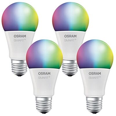 Osram Smart+ LED, Apple HomeKit Lampe mit E27 Sockel, RGB Farbwechsel, dimmbar, ersetzt 60W Glühbirne, warmweiß, 4er Pack Osram Smart+ LED, Apple HomeKit Lampe mit E27 Sockel, RGB Farbwechsel, dimmbar, ersetzt 60W Glühbirne, warmweiß, 4er Pack