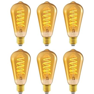 Amazon Vintage-LED-Birne, E27, antiker Stil, Retro-Bernsteinglas, ST64, 4 W (entspricht 25 W), 1800 K, ultrawarmes Licht zur Dekoration, 6 Stück Amazon Vintage-LED-Birne, E27, antiker Stil, Retro-Bernsteinglas, ST64, 4 W (entspricht 25 W), 1800 K, ultrawarmes Licht zur Dekoration, 6 Stück