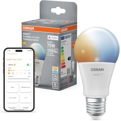 Osram SMART+ LED-Lampe A75 Kolbenform E27 Tunable White, dimmbar, steuerbar per App und Sprache, Matter-fähig, 9,5W, 2700-6500K, WiFi Osram SMART+ LED-Lampe A75 Kolbenform E27 Tunable White, dimmbar, steuerbar per App und Sprache, Matter-fähig, 9,5W, 2700-6500K, WiFi