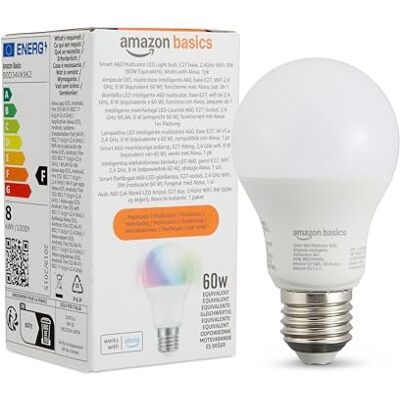 Amazon Smarte LED-Glühbirne, farbenwechselnd, E27, 8W (entspricht 60W), funktioniert nur mit Alexa, 1 Stück, Mehrfarbig Amazon Smarte LED-Glühbirne, farbenwechselnd, E27, 8W (entspricht 60W), funktioniert nur mit Alexa, 1 Stück, Mehrfarbig